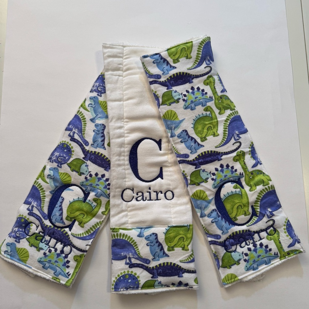Dinosaur Print Baby Burp Cloths Personalized Made to Order